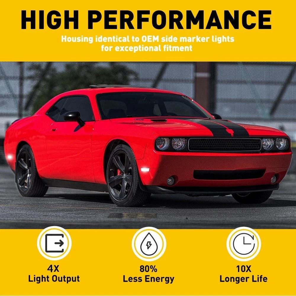 Clear Lens White LED Lights Front Side Marker Lamps For 08-14 Dodge Challenger A 6B93BC-57