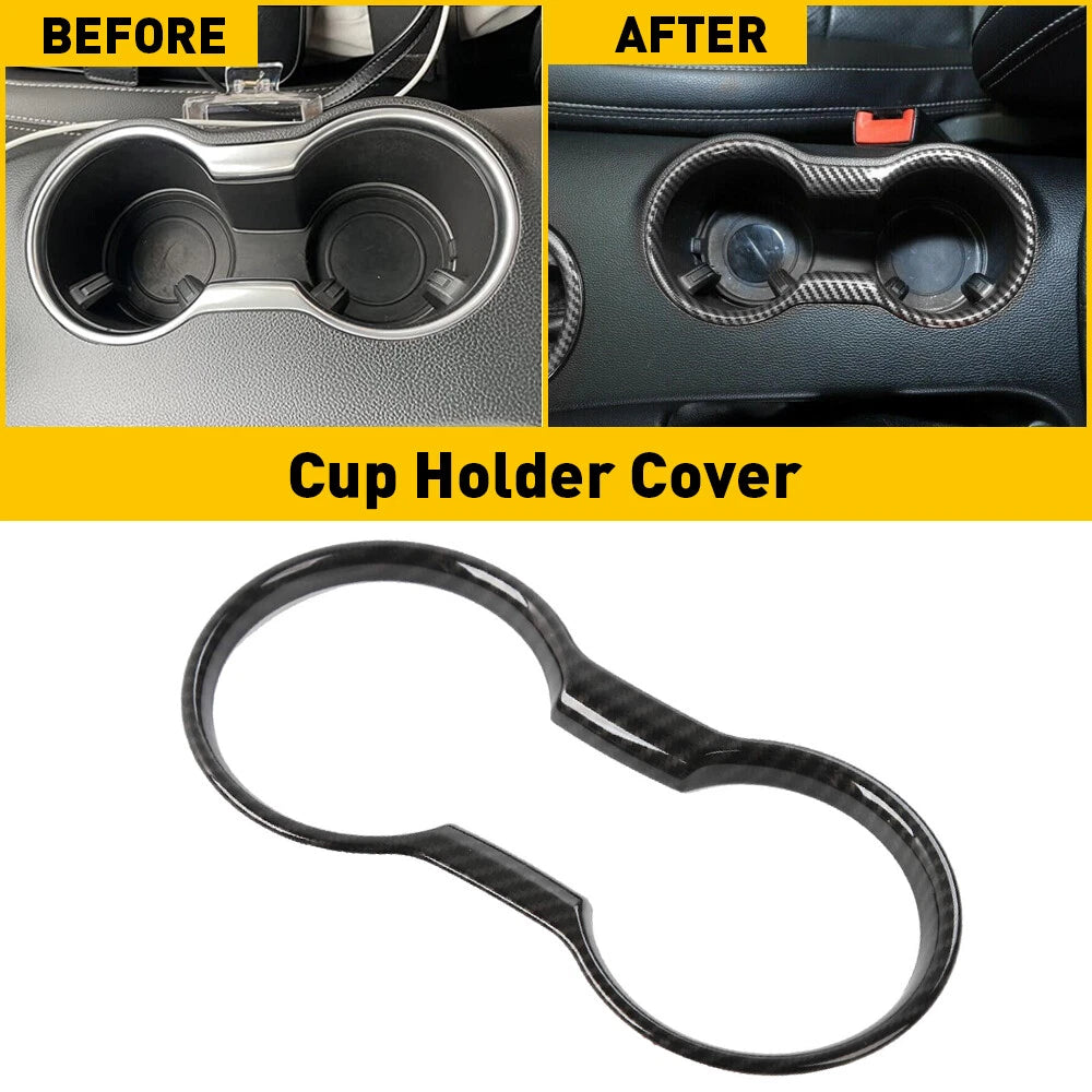 CUP HOLDER COVER FRAME CARBON FIBER ACCESSORIES TRIM FOR MUSTANG 2015-2022 EOA 6B93BC-57