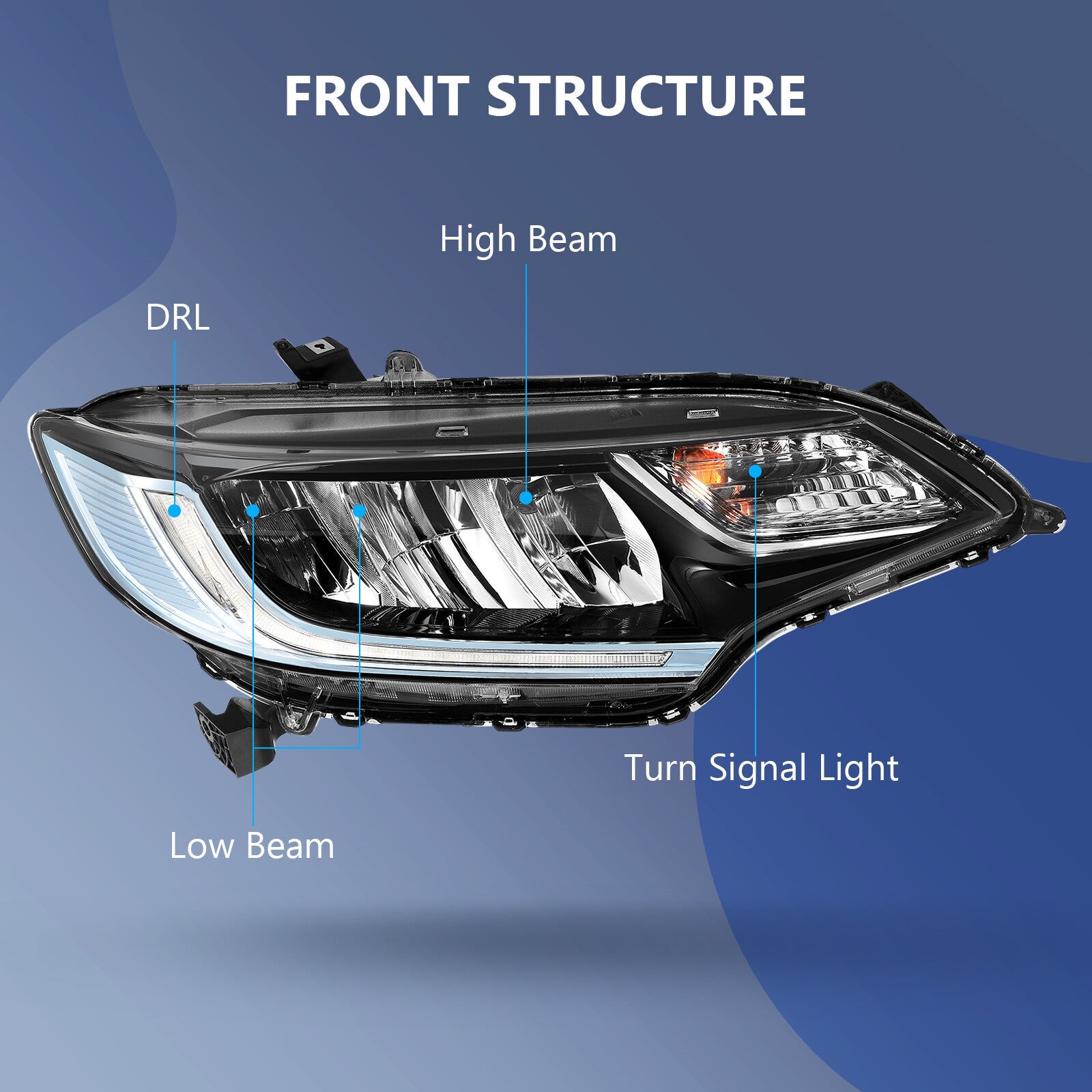 Fits 2014-2020 Honda FIT Front Headlights Assembly w/ Reflective Bowl Lamps 6B93BC-57