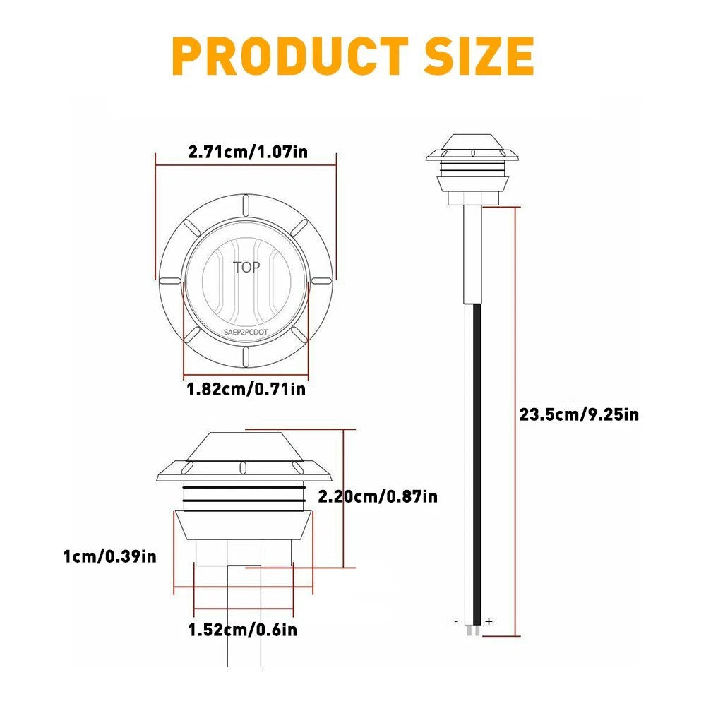 20X 3/4"LED Smoked Bullet Truck Light Trailer Round Side lights Marker Amber Red 6B93BC-57