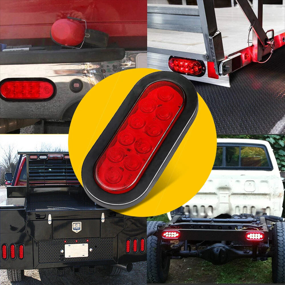 2 Trailer truck Red LED Surface Mount 6" Oval Stop Turn Tail Light Sealed 6B93BC-57