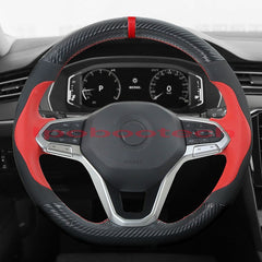 3D Carbon Fiber&Hole Leather Steering Wheel Hand Sewing Wrap Cover For VW Golf 8