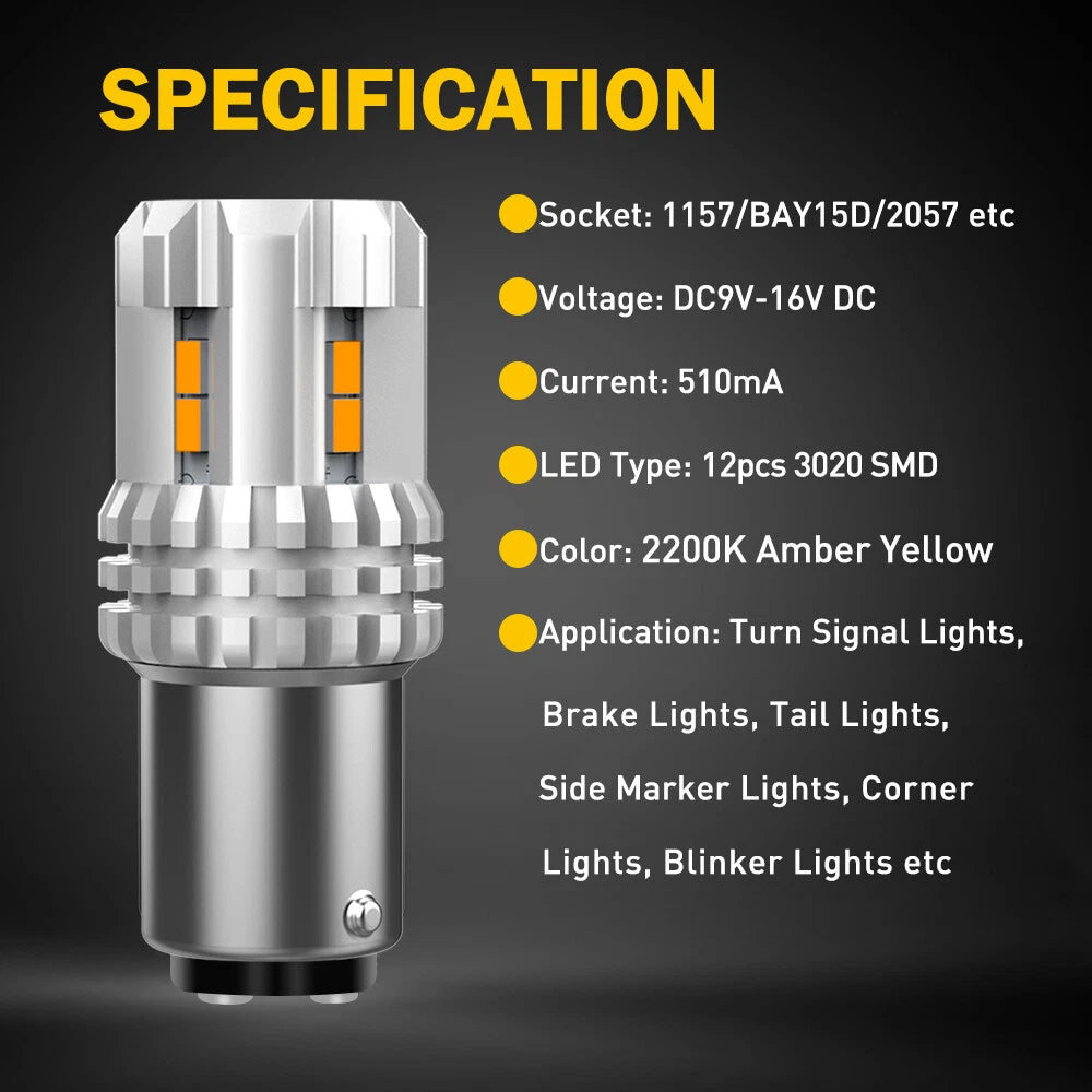 LED 1157 1016 Turn Signal Marker Parking Light Bulb Amber Yellow Blinker Lamp 2x 6B93BC-57
