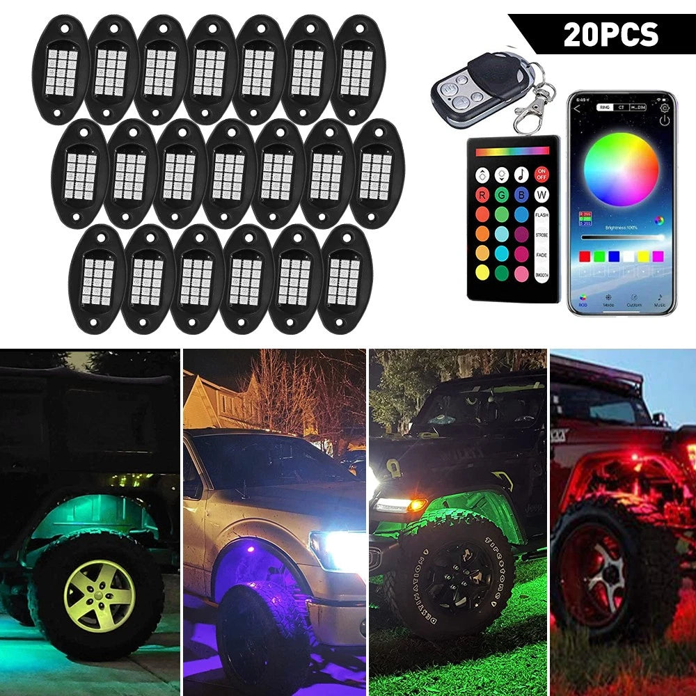 FOR JEEP WRANGLER UNLIMITED RUBICON JL JKU 20-PCS RGB LED ROCK LIGHTS NEON GLOW 6B93BC-57