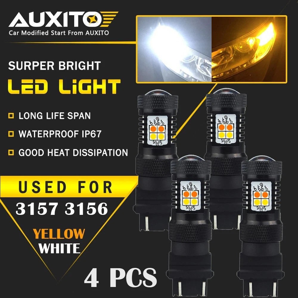 4X 3157 4057 LED Switchback Dual Color White Yellow amber Turn Signal Light 16K 6B93BC-57
