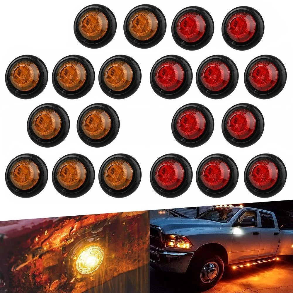 20X Red Amber LED Bullet Side Marker Light Flush Mount Truck Trailer 3/4" EOA 6B93BC-57