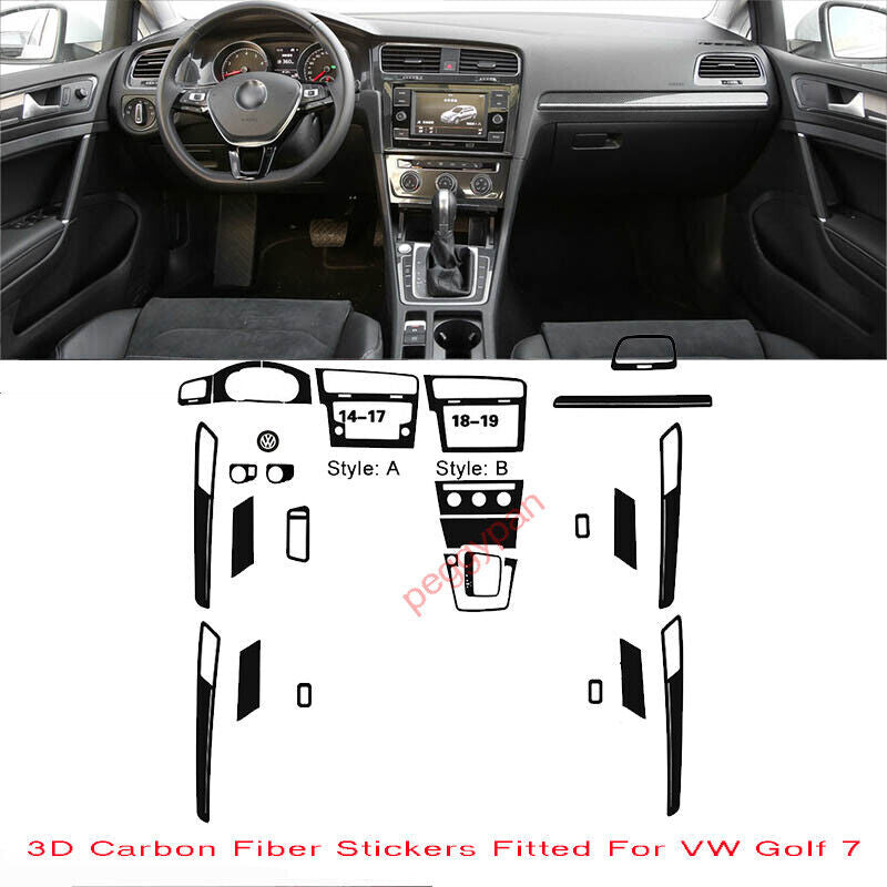 Interior Center Console Carbon Fiber Molding Sticker Decals For VW Golf 7