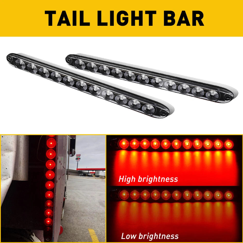2pcs 15" Red 11 Trailer LED Truck RV Stop Tail Turn Rear Brake Light Bar Sealed 6B93BC-57