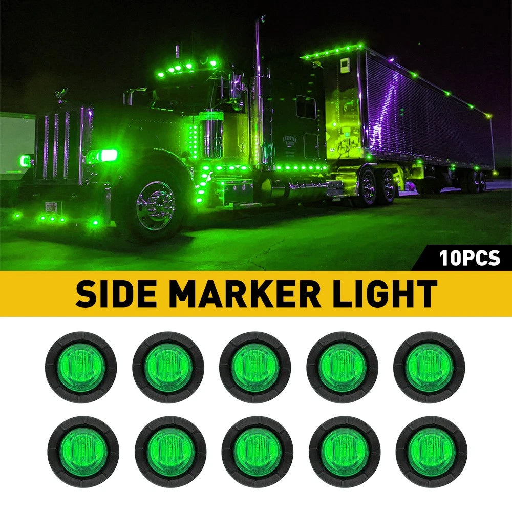 10X Mini 3/4" Round LED 3 Green Side Marker Truck Trailer Bullet Light Lamps 12V 6B93BC-57