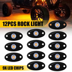 12PC Waterproof Amber LED Rock Lights Underglow Neon Light Decor ATV UTV Car EOA 6B93BC-57