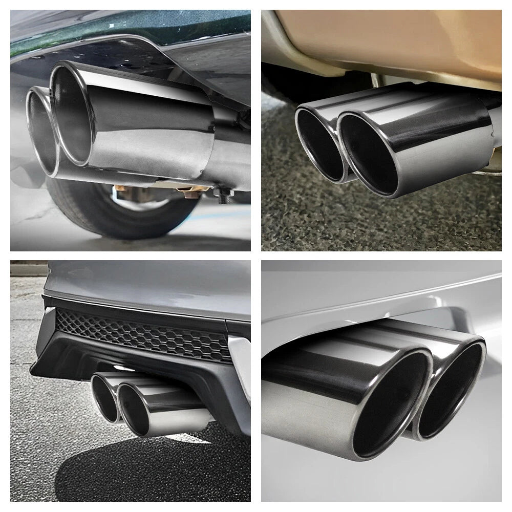 Chrome Car Stainless Steel Exhaust Dual Pipe Tail Throat Tip Muffler Accessories 6B93BC-57