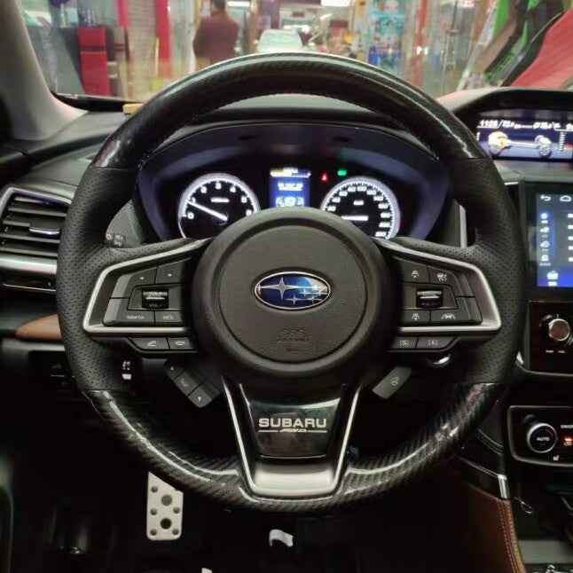 Carbon Fiber&PU Leather Steering Wheel Stitch on Wrap Cover For Subaru Forester