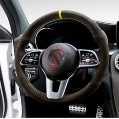 Suede Leather Yellow Thread Steering Wheel Hand Sewing Wrap Cover For Benz W177