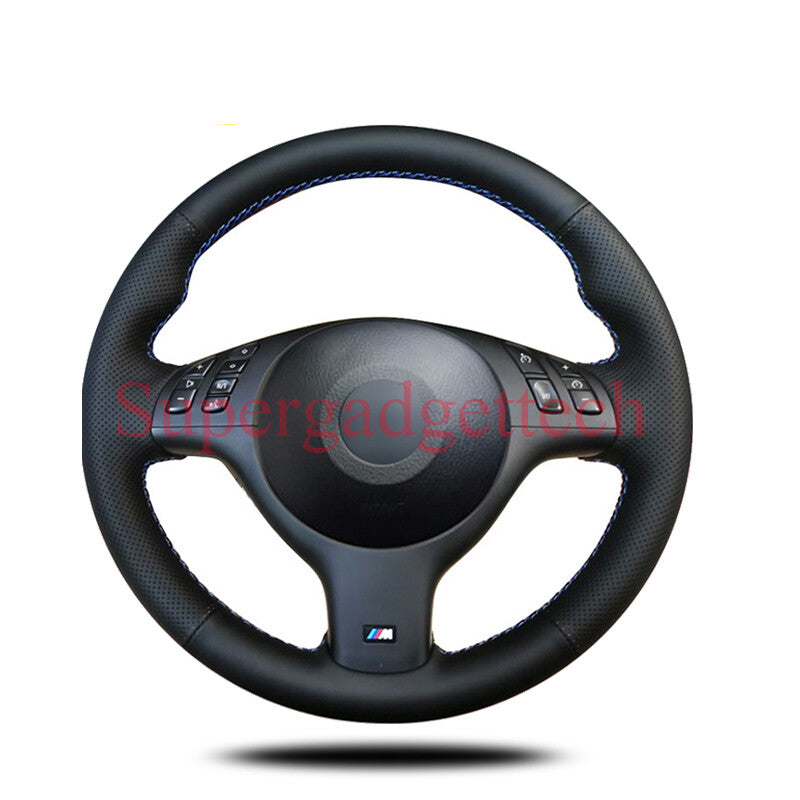 Top Leather Steering Wheel Hand-stitch on Wrap Cover For BMW E46 E39 330i 530i