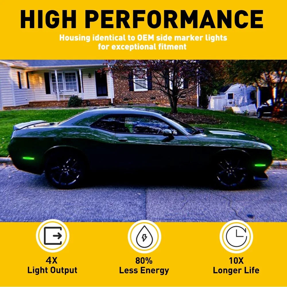 Front Rear Bumper Side Marker Lights For 2015-22 Dodge Challenger Green Smoked A 6B93BC-57