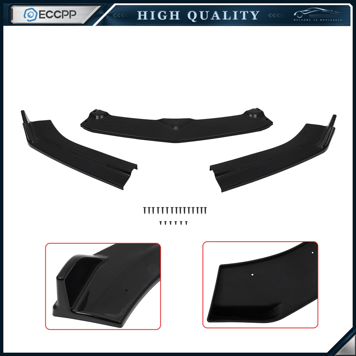 Fits 2016-2021 Chevrolet Camaro 3 Pieces Glossy Black Front Bumper Spoiler Lip 6B93BC-57