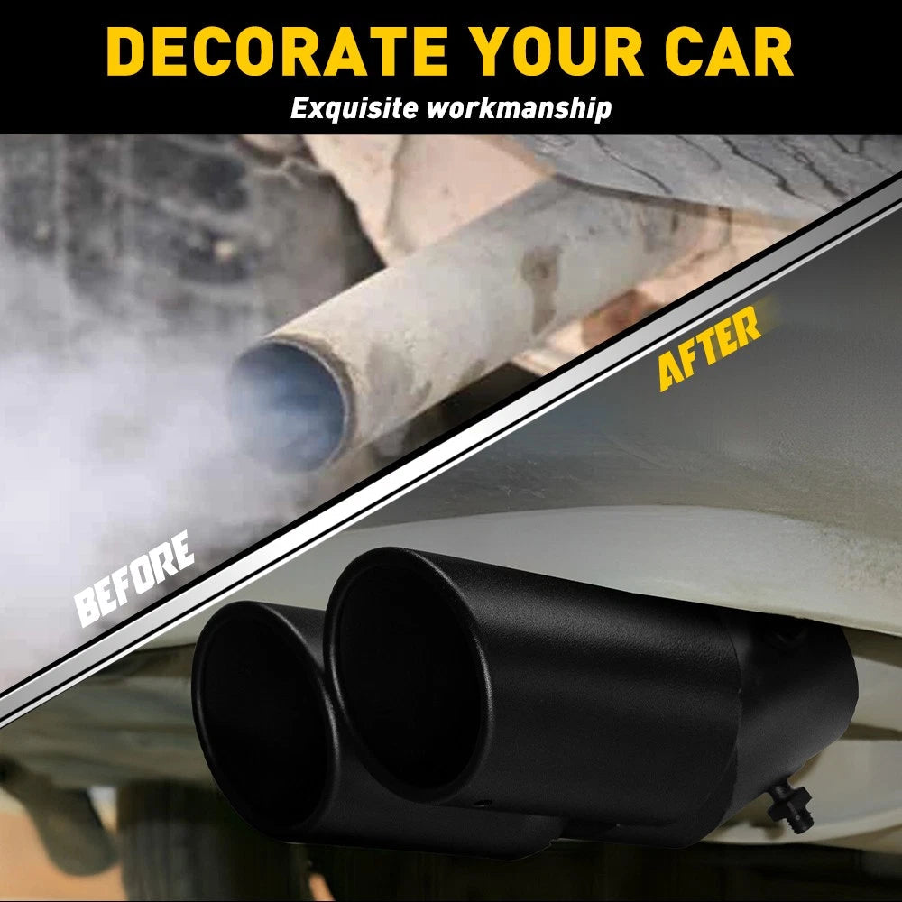 Car Rear Dual Exhaust Rear Pipe Tail Muffler Tip Tailpipe Throat Universal Black 6B93BC-57