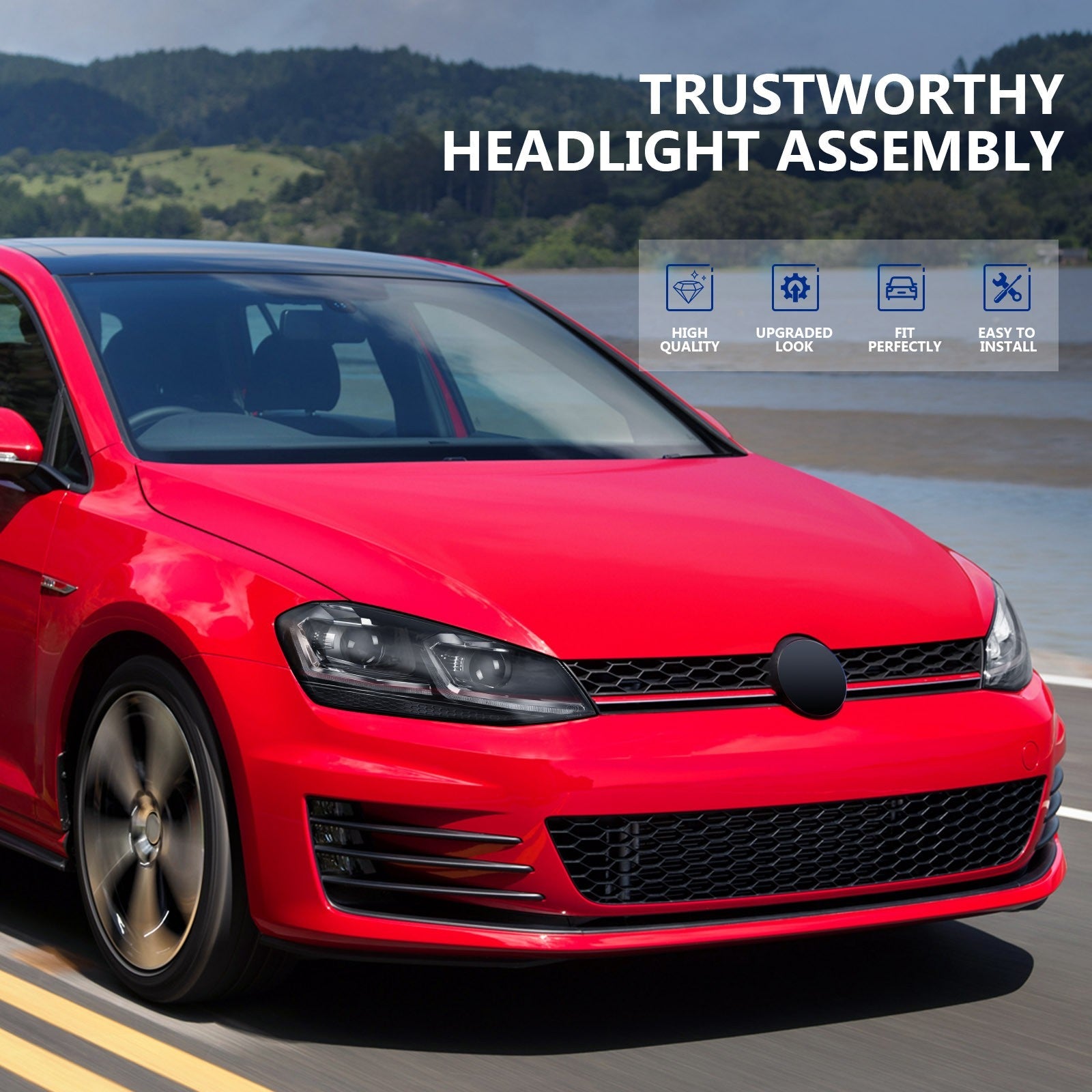 Pair Kit LED Black Headlights Assembly For 2013-2018 Volkswagen Golf Black 6B93BC-57