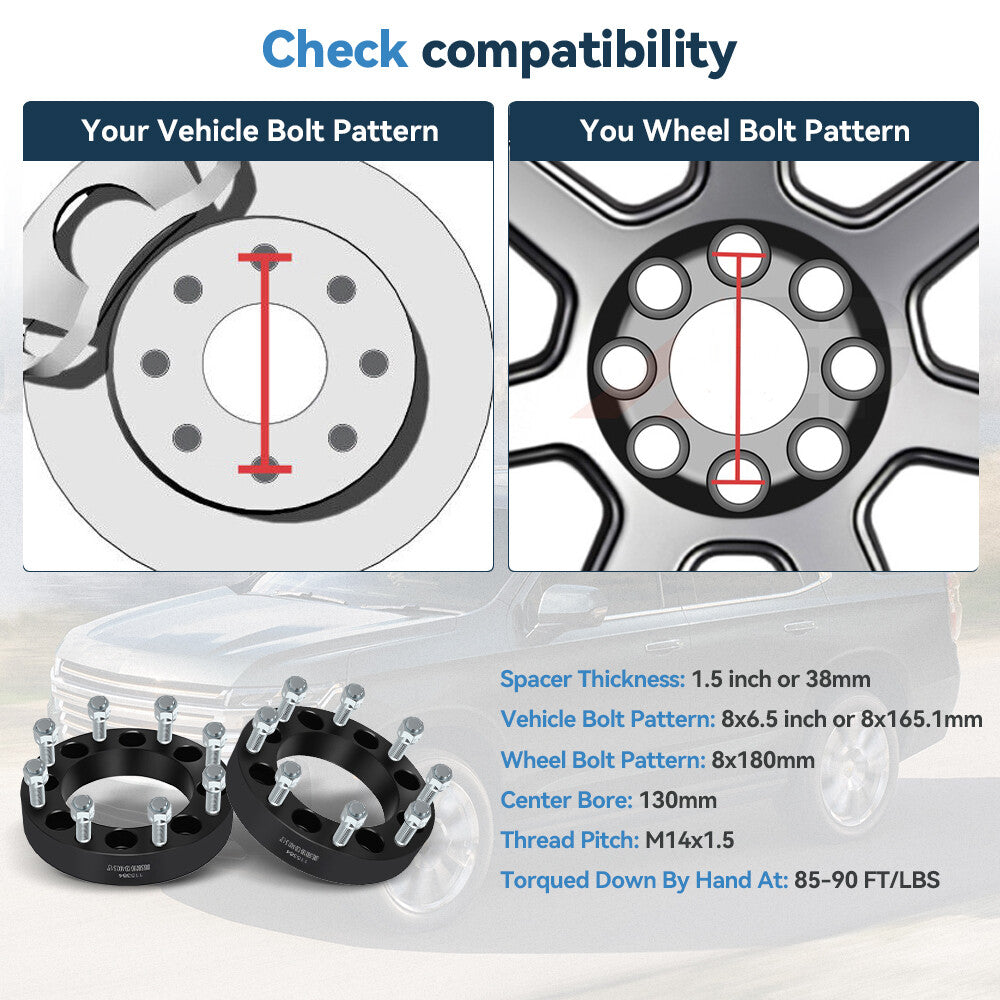 2X 1.5" Wheel Adapters 14x1.5 For Ram 2500 3500 8x6.5 to Chevy GMC 8x180 Wheels 6B93BC-57