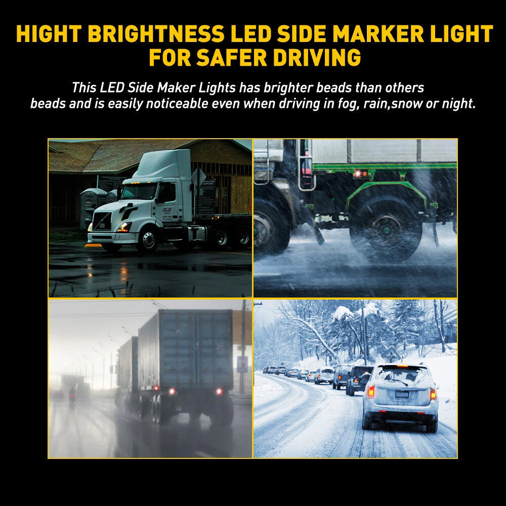 10x Amber+Red LED Side Light Marker Clearance Light for Trailer Truck RV Camper 6B93BC-57