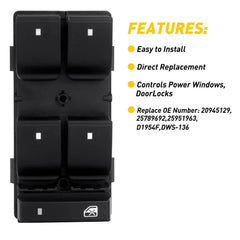 4-Door Window Switch for 07-13 Chevrolet Silverado 1500 Driver Master Power USEA 6B93BC-57