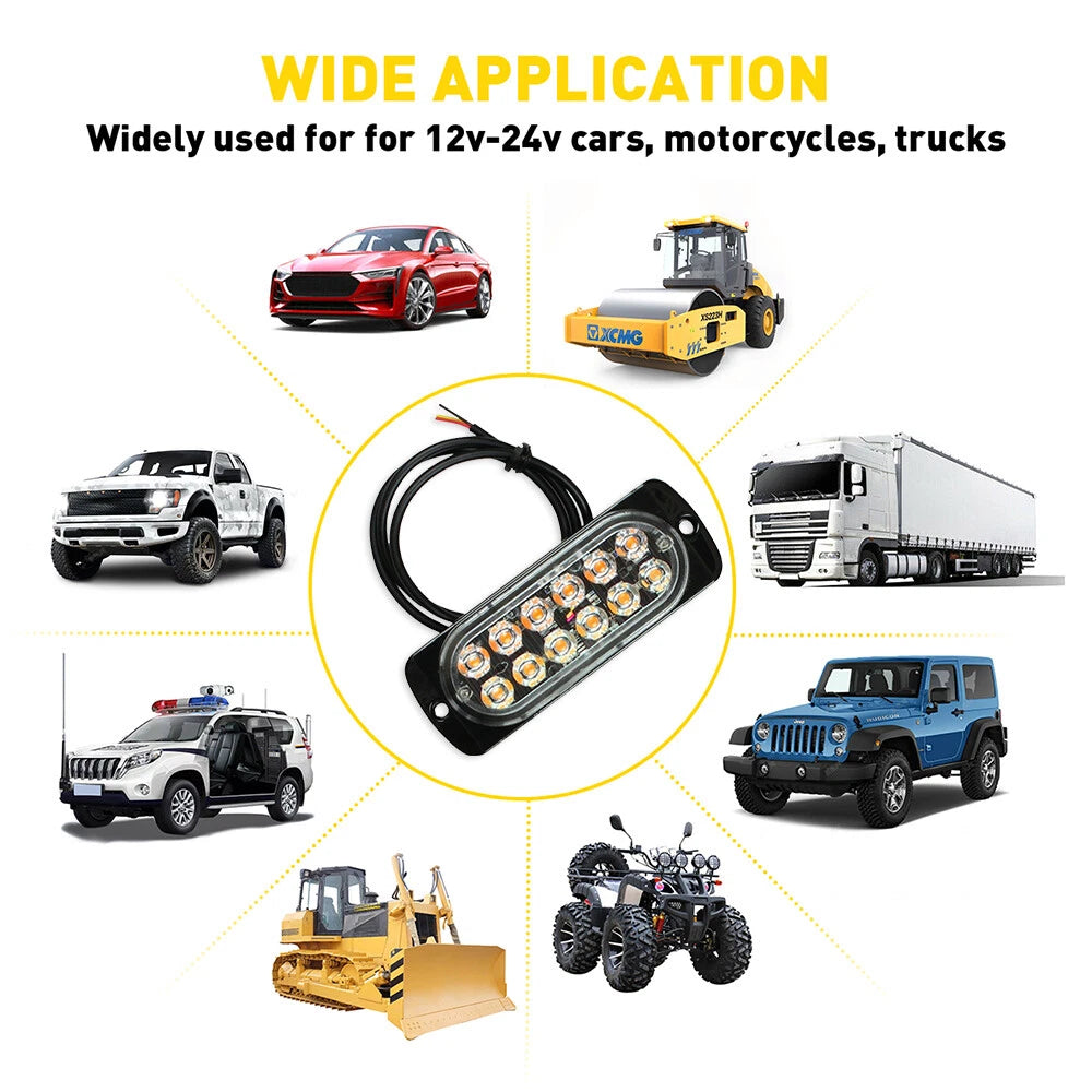 4PCS 12LED Amber Truck Flashing Car Beacon Warning Hazard Strobe Flash Light Bar 6B93BC-57