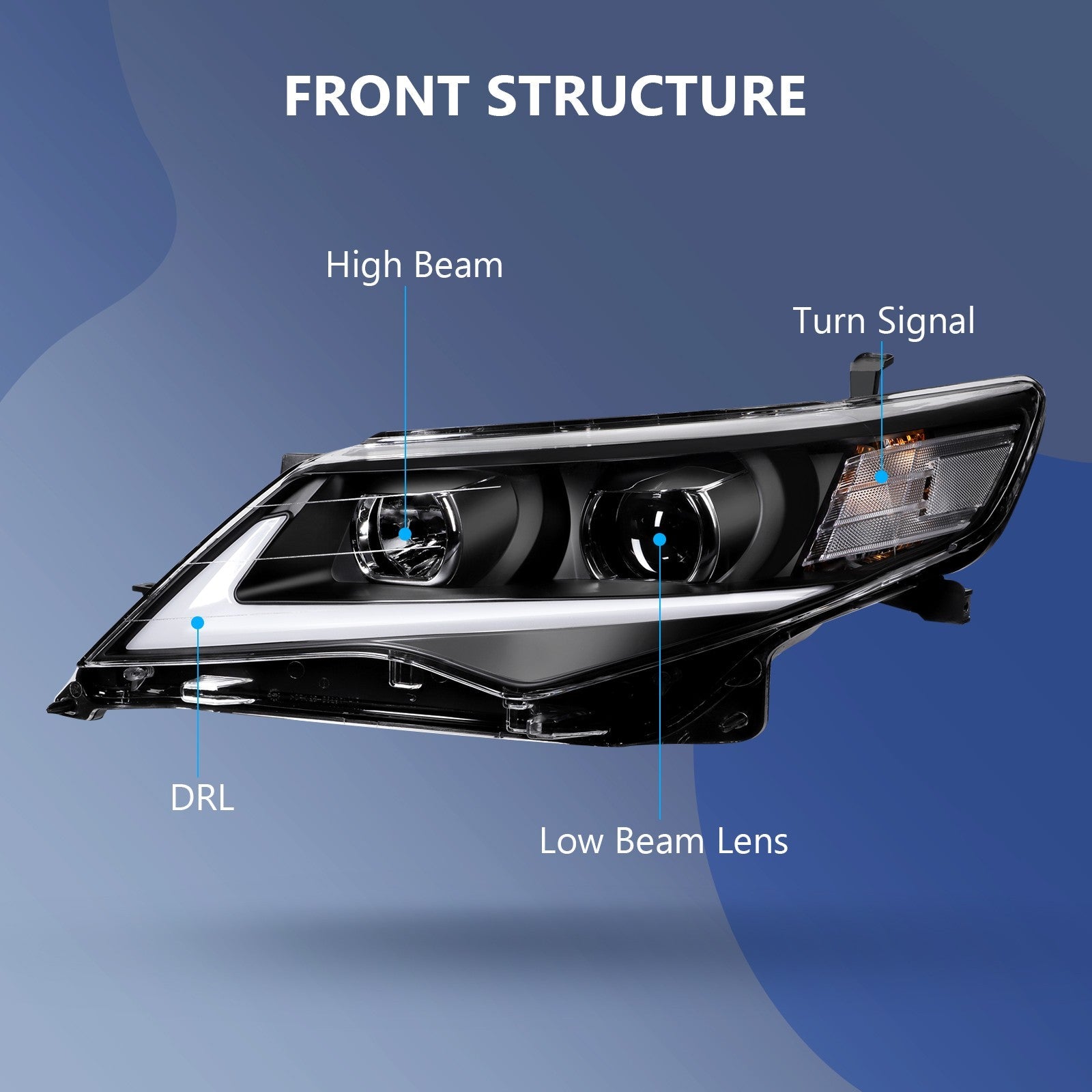 ECCPP LED Headlights Assembly For Toyota Camry 2.4L 3.5L 2012-2014 Pair Black ECCPP
