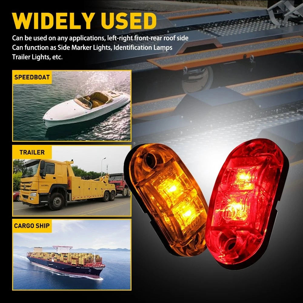 10pcs LED Side Marker Lights Oval Truck Trailer Clearance Lamp Amber + Red EOA 6B93BC-57