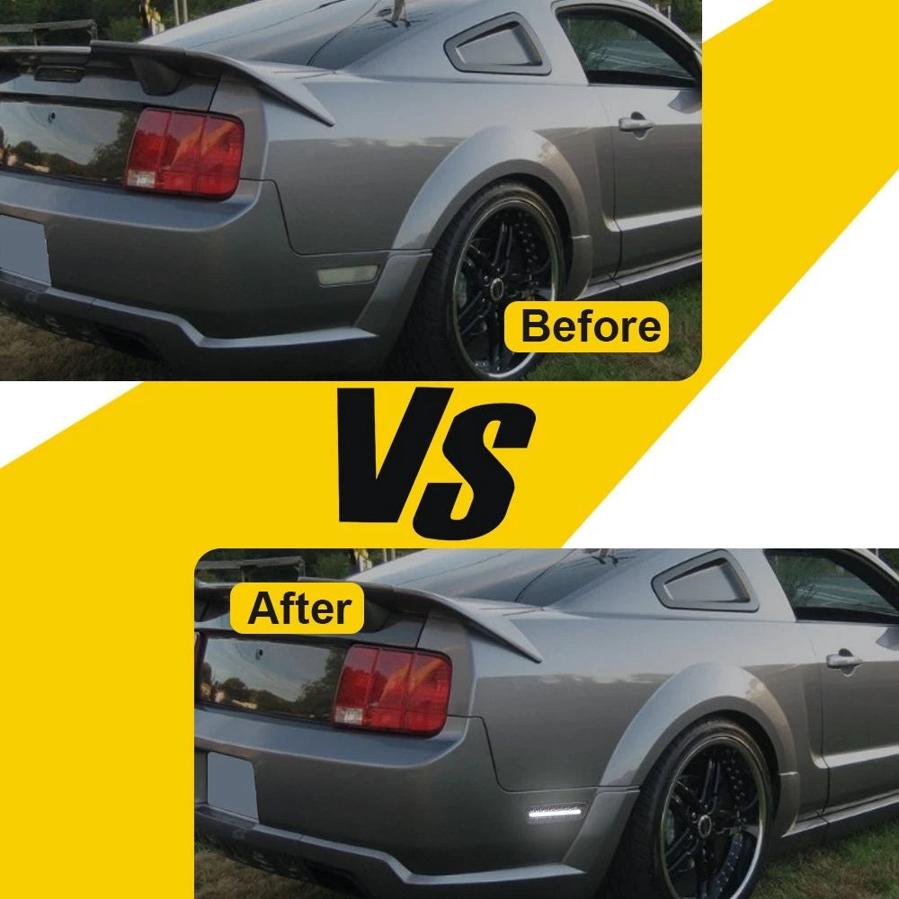 For 2005-2009 Ford Mustang LED Rear Bumper Side Marker Lights Smoked Lens White 6B93BC-57