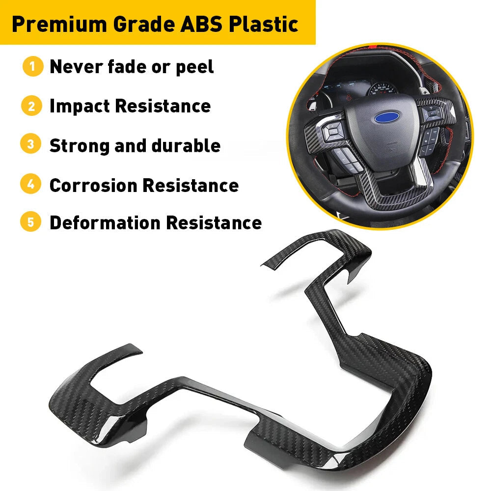 For F150 Carbon Fiber Steering Wheel Cover Trim for 15+Ford F150 F350 Super Duty 6B93BC-57