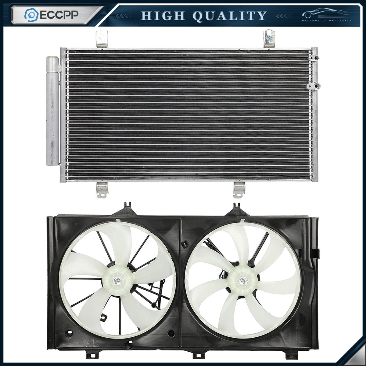 AC Condenser Cooling Fan Kit For 2005 2006 2007 2008 2009-2012 Toyota Avalon 6B93BC-57