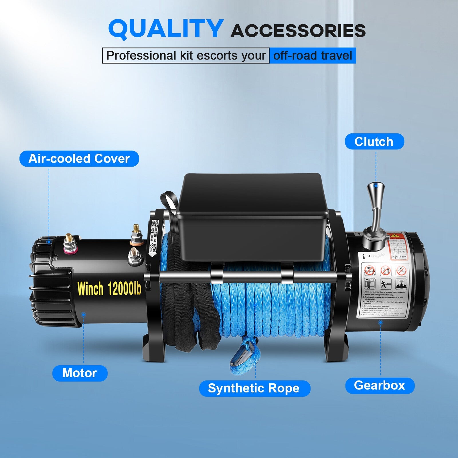 12V 12000LBS Electric Winch Synthetic Cable Truck Trailer Towing Off Road 4WD 6B93BC-57