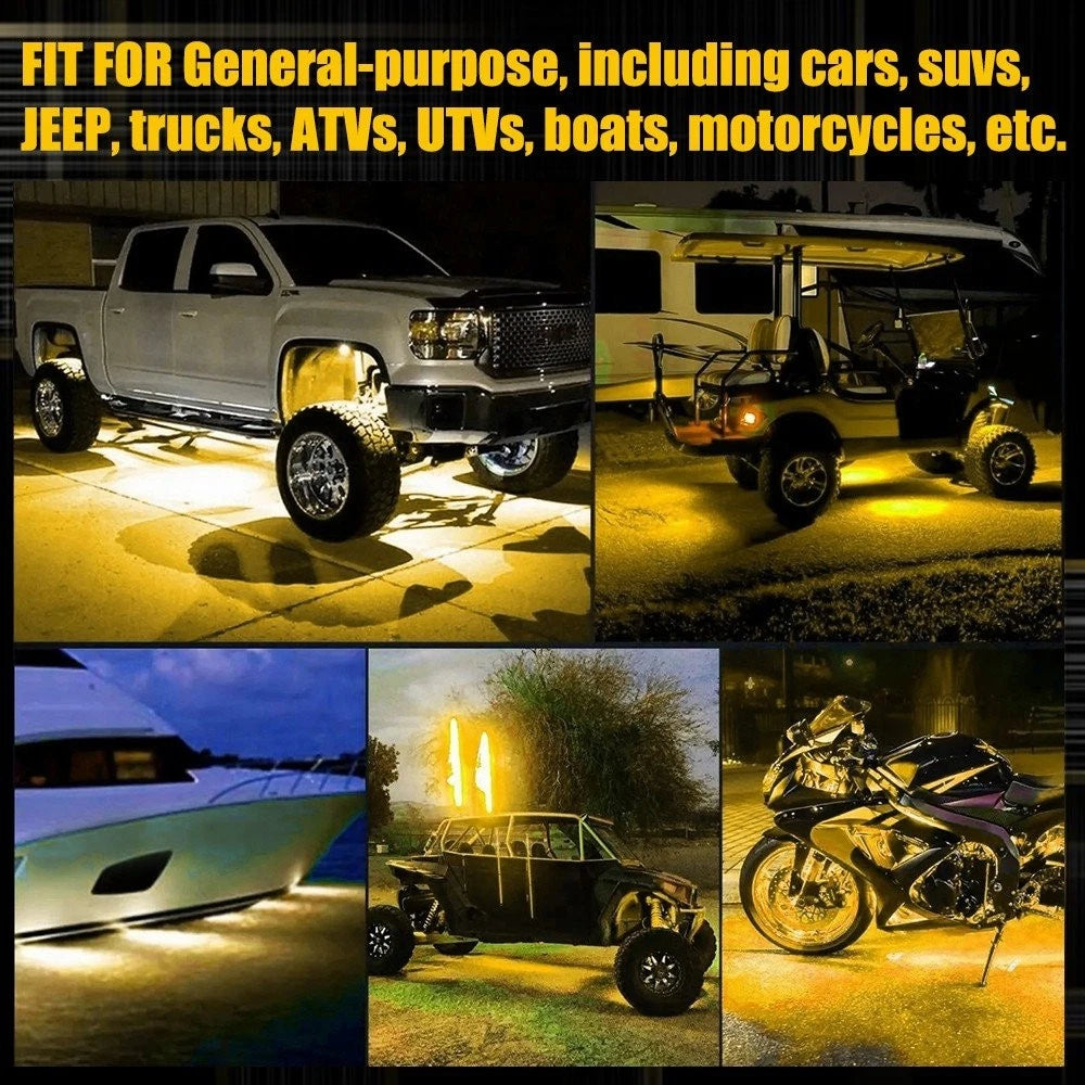 12PC Waterproof Amber LED Rock Lights Underglow Neon Light Decor ATV UTV Car EOA 6B93BC-57