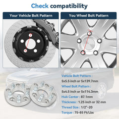 2Pcs 1.25" 5x5.5 to 5x4.5 Conversion Wheel Adapters 1/2"x20 For Ford F150 Bronco