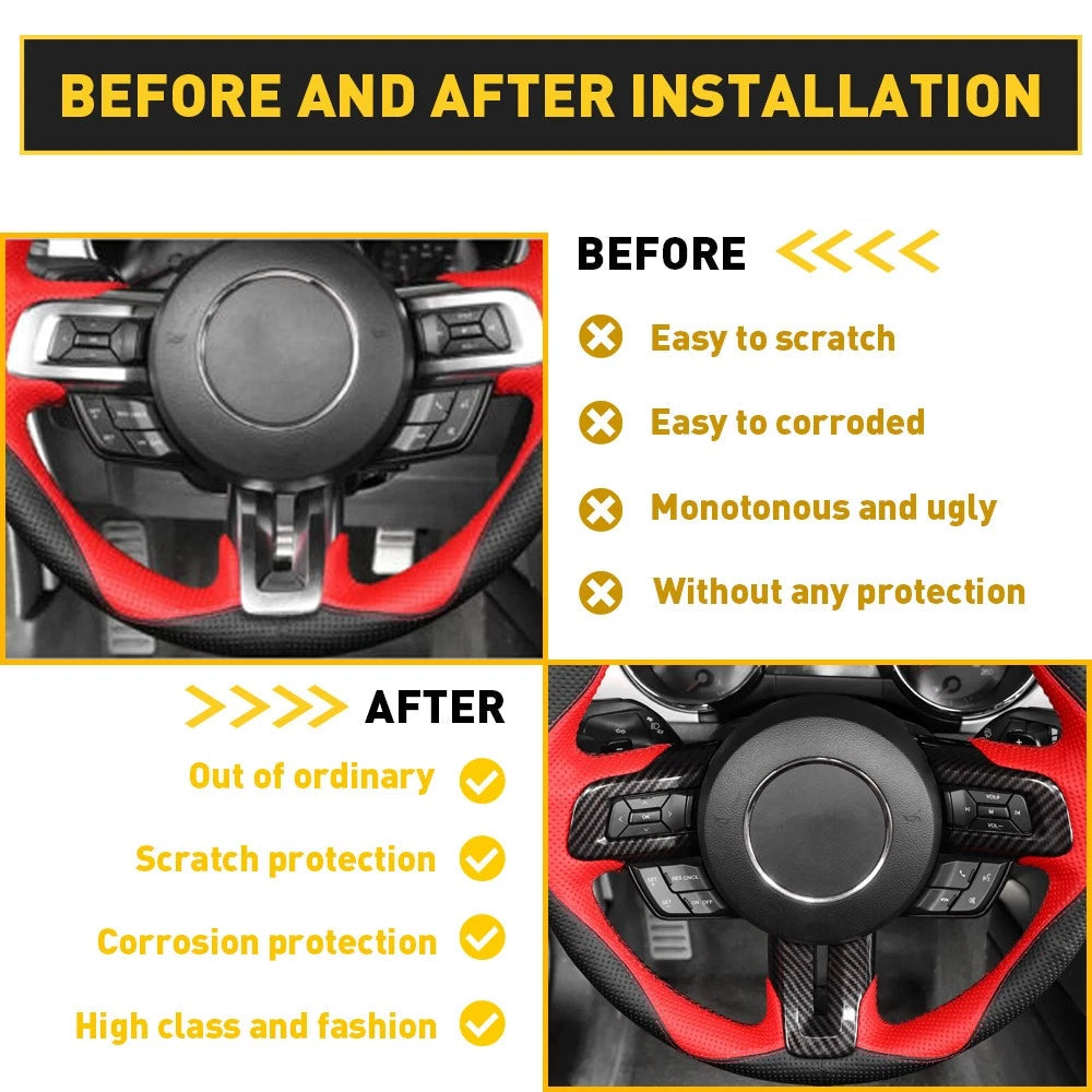 Steering Wheel Cover Trim for Ford Mustang 2015+ Accessories Carbon Fiber EOA 6B93BC-57