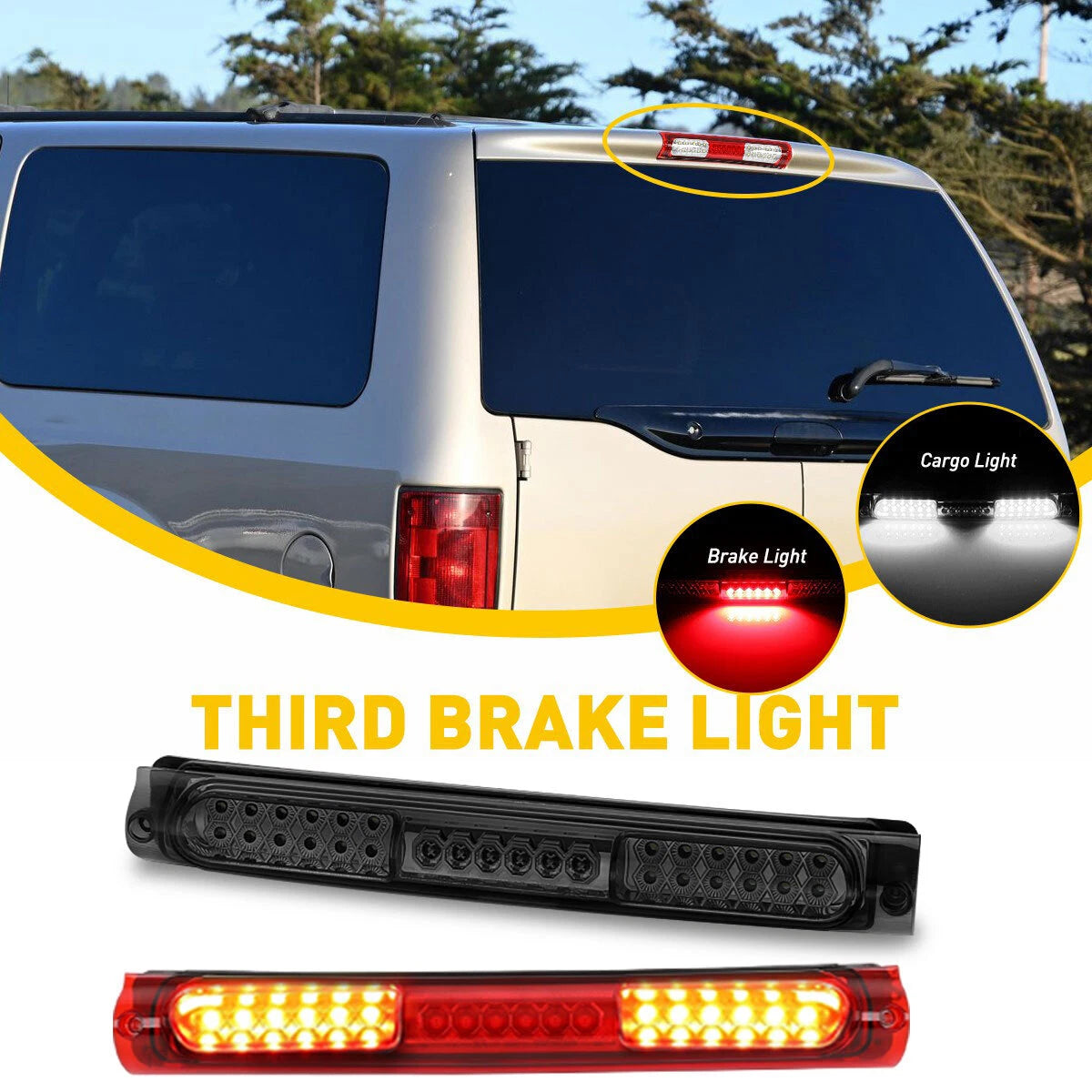For 1997 - 2003 Ford F150 Red/Clear LED Tail 3rd Brake Light Third Stop Lamp 6B93BC-57