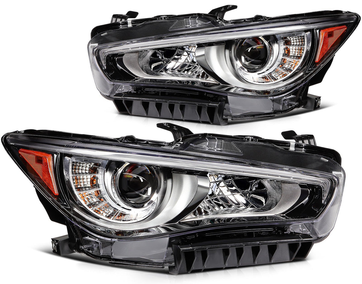Pair Kit Full LED Headlights Assembly For 2014-2022 INFINITI For Q50 Black Amber 6B93BC-57