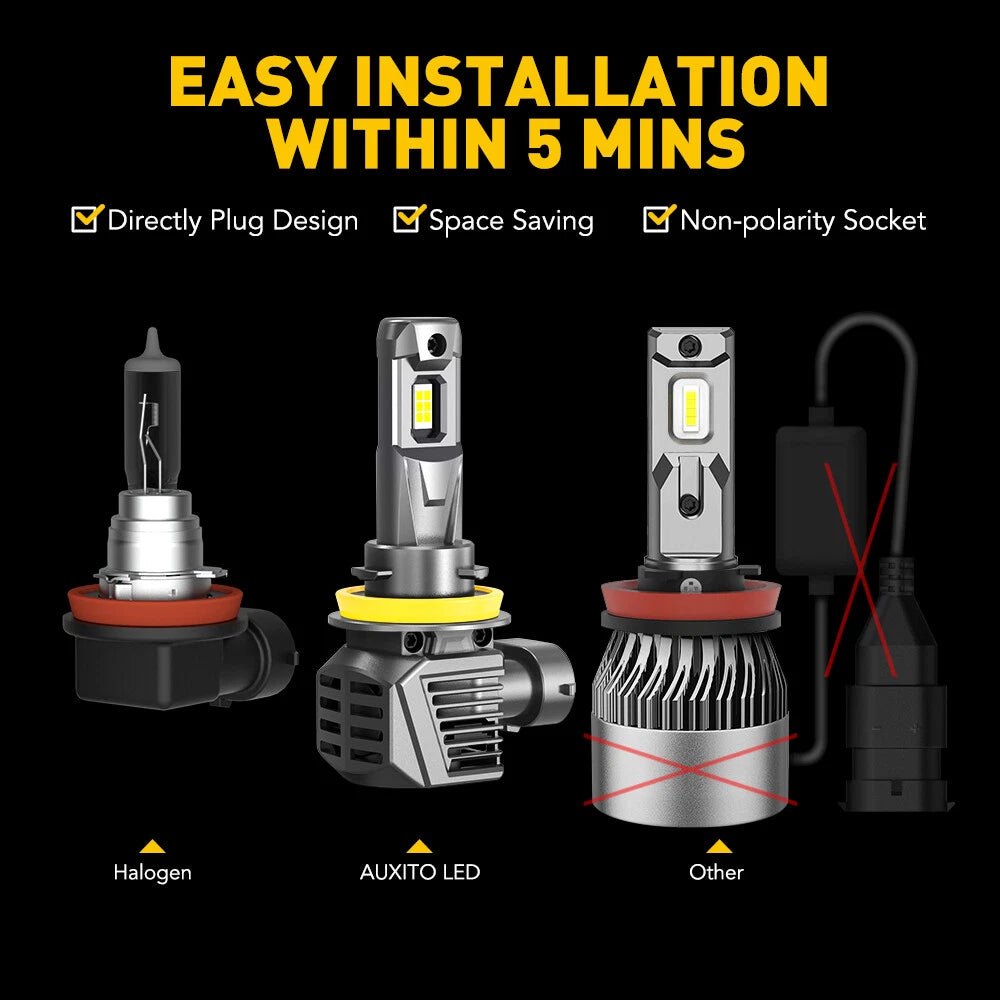 AUXITO H11 LED Headlight Kit Low Beam Bulb Super Bright 6500K Bulbs 40000LM EOA AUXITO