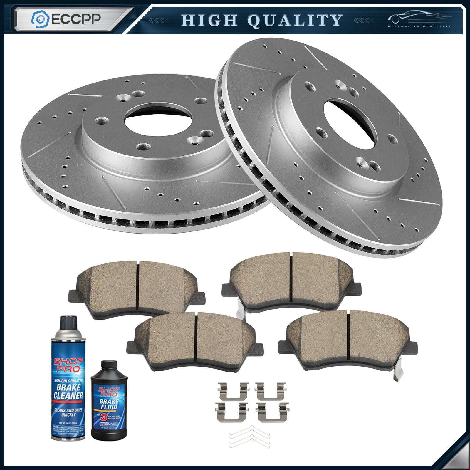 6pc Front Drilled Rotors + Ceramic Brake Pads for 2017 2018-2020 Hyundai Elantra 6B93BC-57