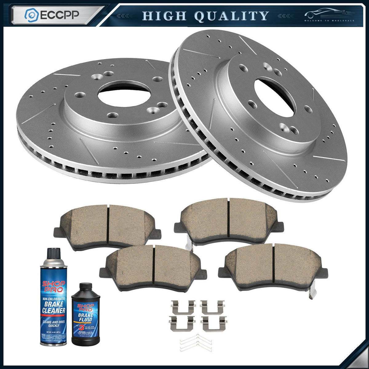 6pc Front Drilled Rotors + Ceramic Brake Pads for 2017 2018-2020 Hyundai Elantra 6B93BC-57