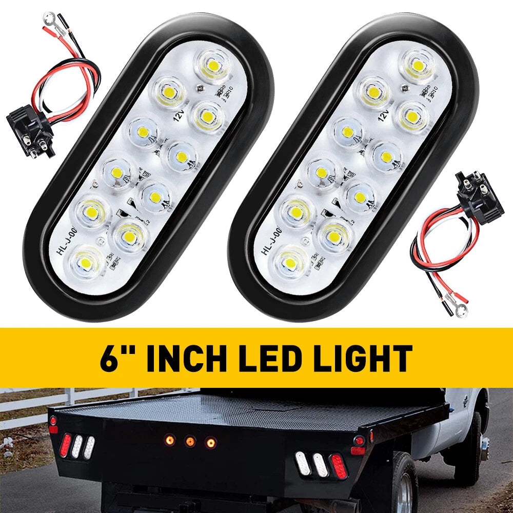 2x 6" Oval White LED Tail Lights Truck Trailer Backup Reverse Lamp Super Bright 6B93BC-57