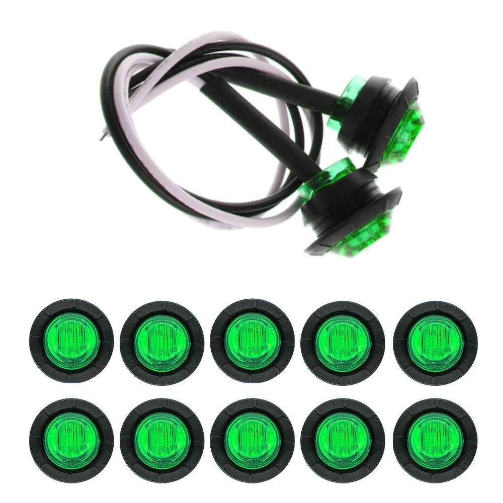 10X Mini 3/4" Round LED 3 Green Side Marker Truck Trailer Bullet Light Lamps 12V 6B93BC-57