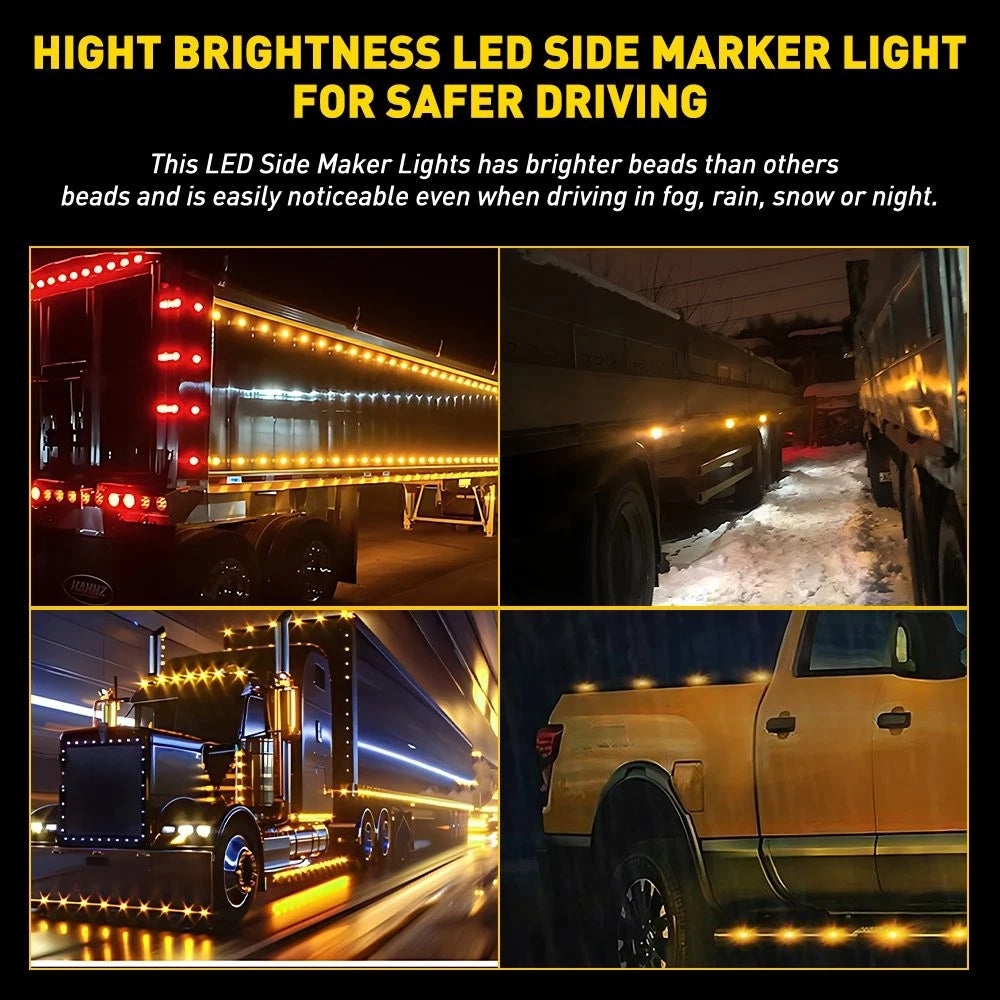 10X 3/4" 12-24V Marker Lights LED Truck Trailer Round Side Bullet Amber Strobe A 6B93BC-57