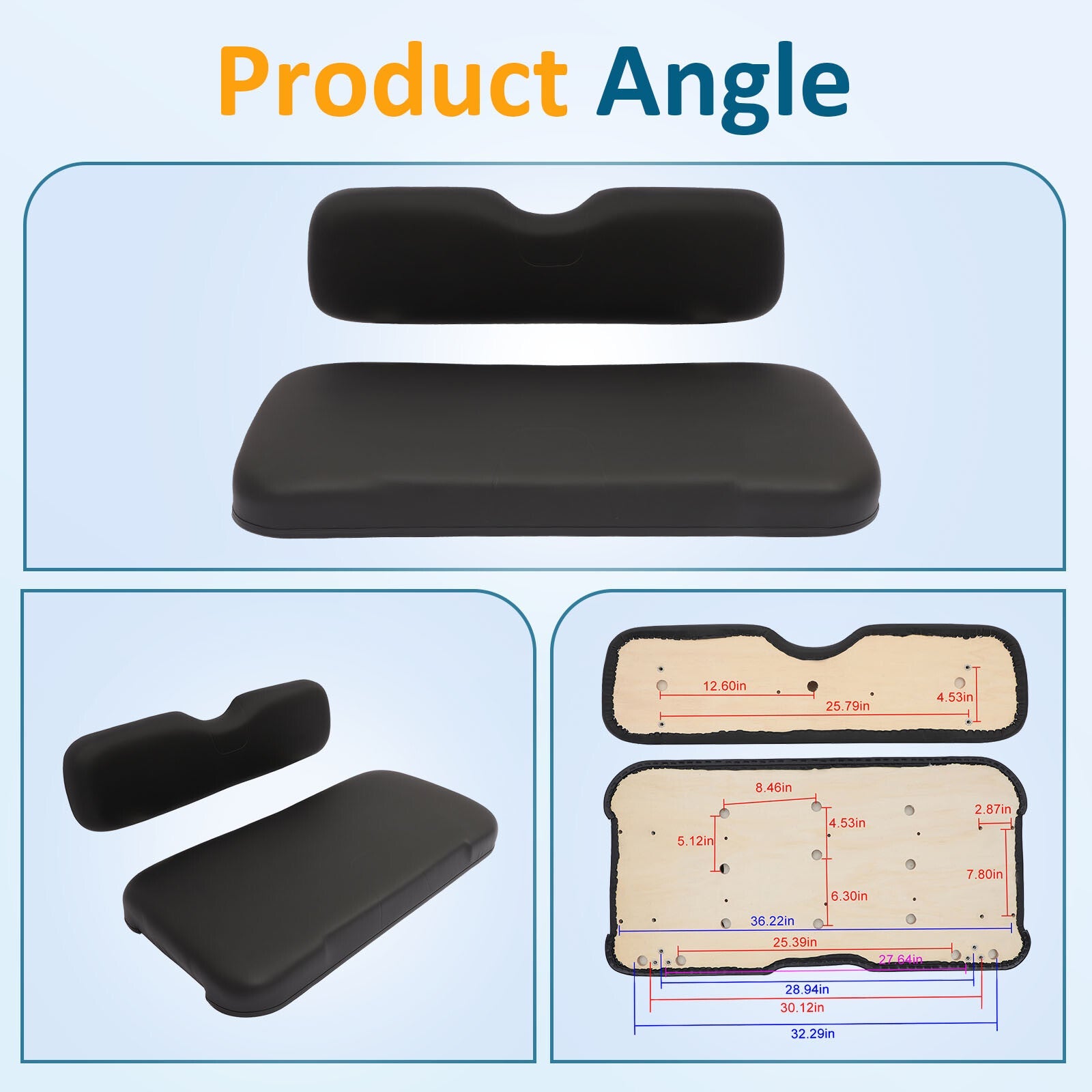 Black Golf Cart Front Cushion Set Fits EZGO RXV 6B93BC-57
