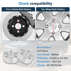 2 Pcs 2" 4x115 Wheel Spacers 10x1.25 For Arctic Cat 450 Yamaha Raptor 4/115 ATV 6B93BC-57