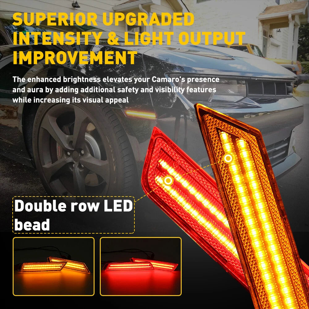 4x Smoked Lens LED Front Rear Side Bumper Marker Lights For 2010-15 Chevy Camaro 6B93BC-57