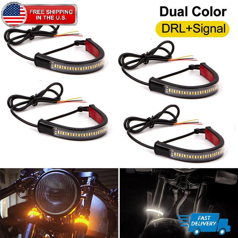 4Pcs DRL LED Strip Light Turn Signal Amber Tail Daytime Running Lamp Motorcycle