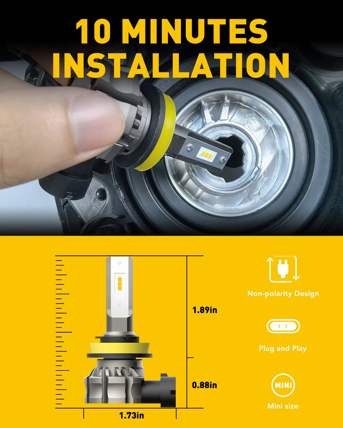 AUXITO Lamp H11 H8 H9 Amber Yellow LED Fog Light DRL Bulbs Super Bright 6000LM A AUXITO