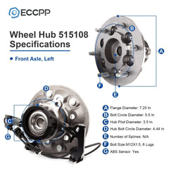 1Pc Wheel Hub Bearing Front Left RWD For Chevy Colorado GMC Canyon Z71 Off-Road 6B93BC-57