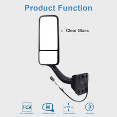 4PCS For 08-13 Freightliner Cascadia Manual Hood & Power Heated Door Mirrors 6B93BC-57